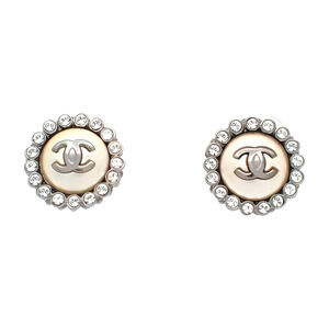 Chanel Coco Mark Pearl and Rhinestone Stud Earrings - Silver